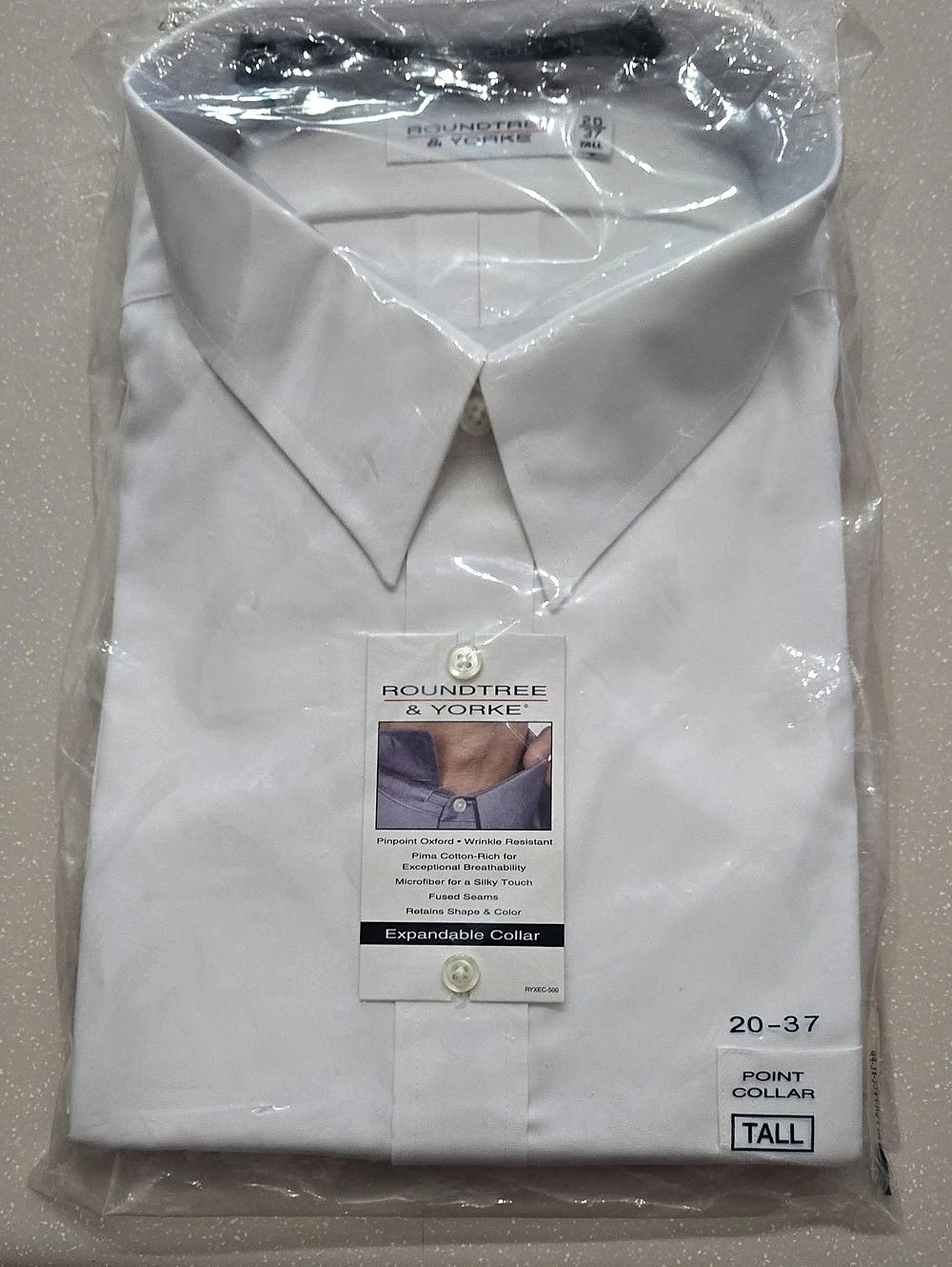 Roundtree & Yorke Pinpoint Oxford Expandable Collar Dress Shirt Dress Shirt